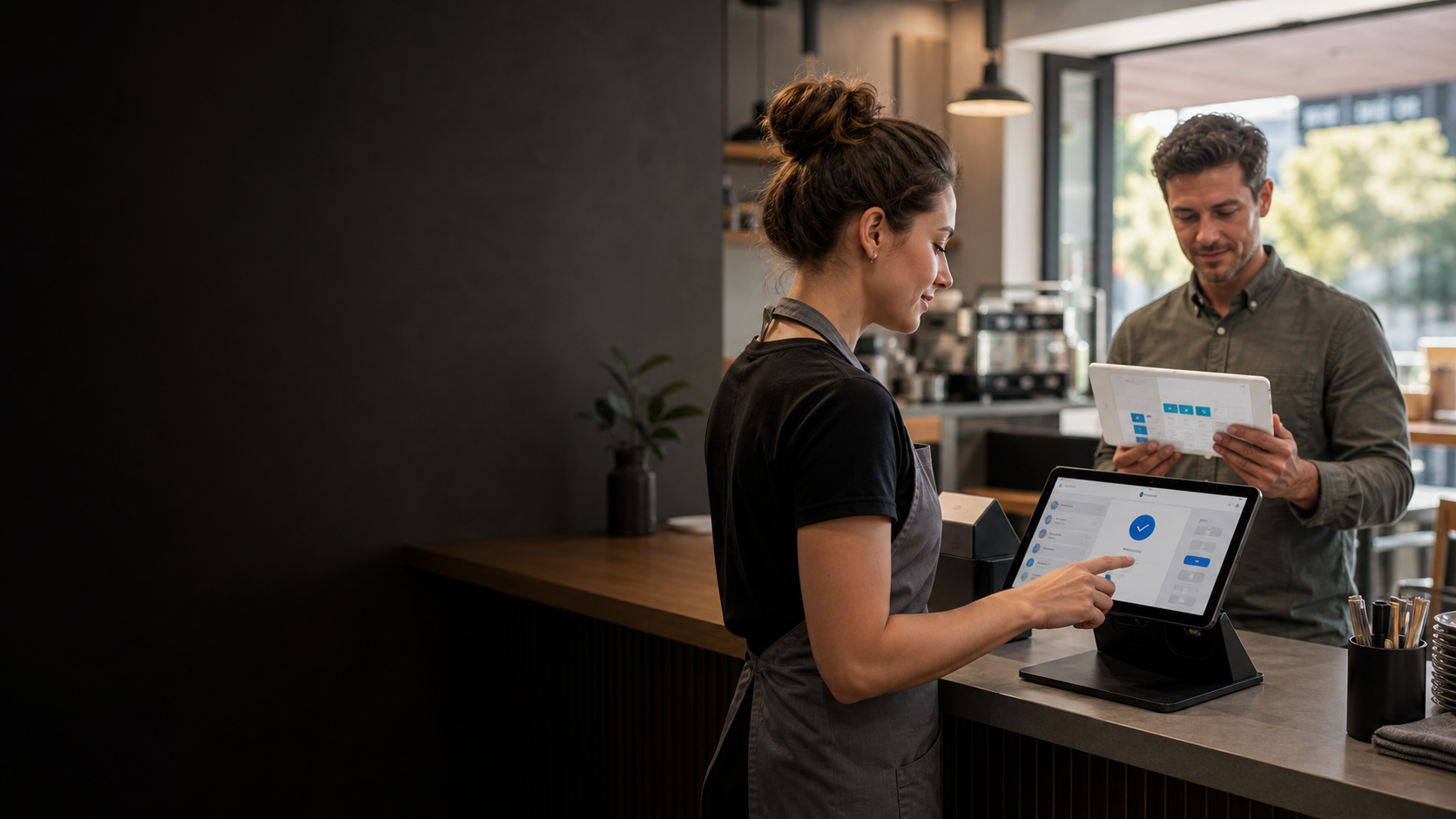 Staff member clocking in through a POS attendance management screen