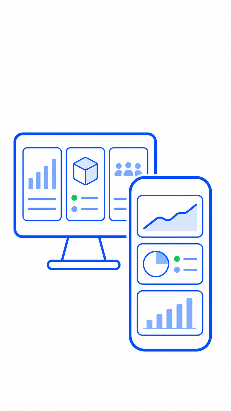 Minimal line illustration of back office reporting, stock, and staff controls