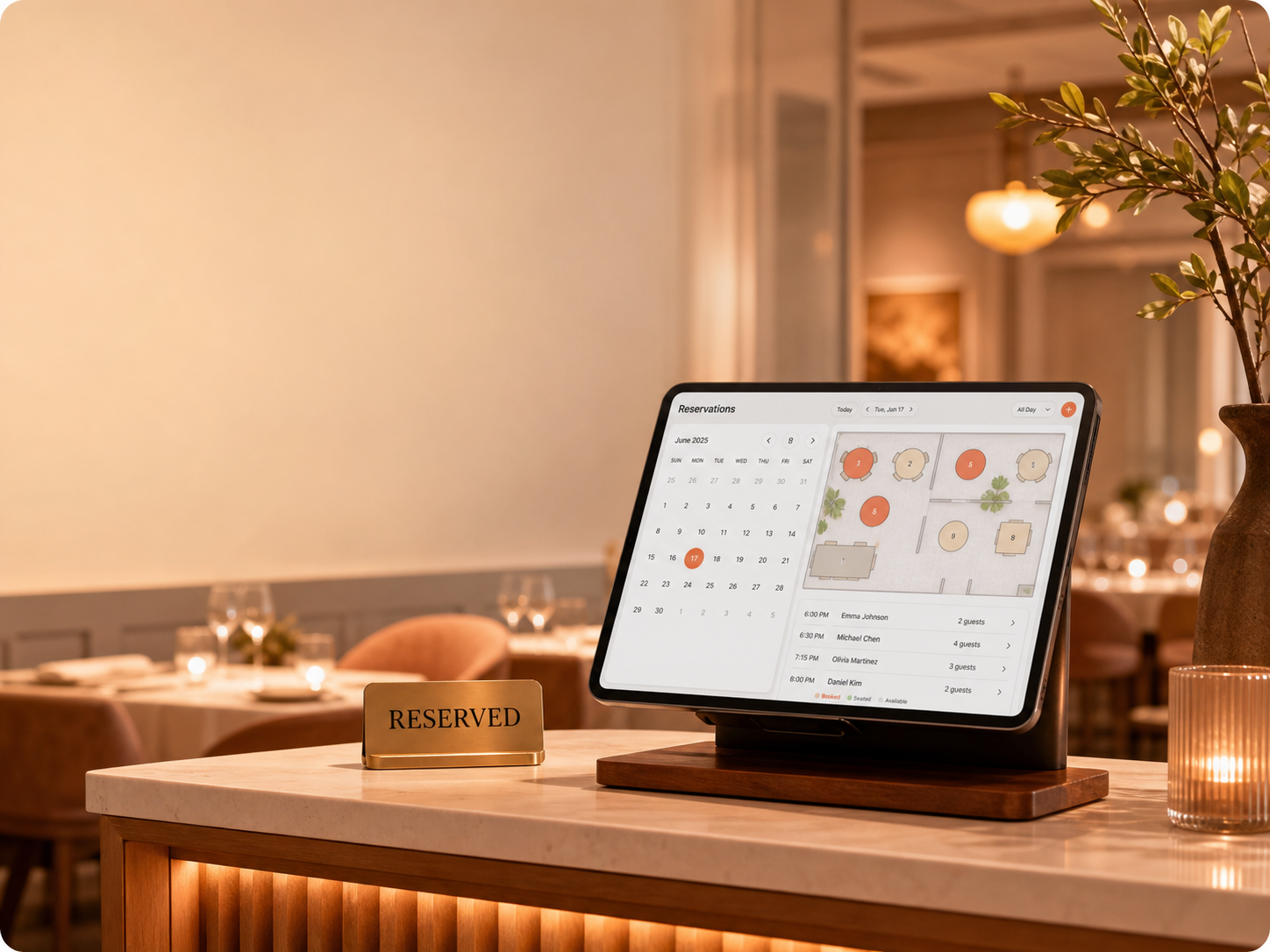 Photorealistic reservation tablet and reserved table sign