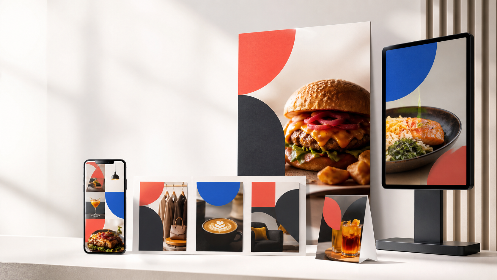 ポスター、デジタルサイネージ、スマートフォン、店頭ツールで統一された広告キャンペーン
